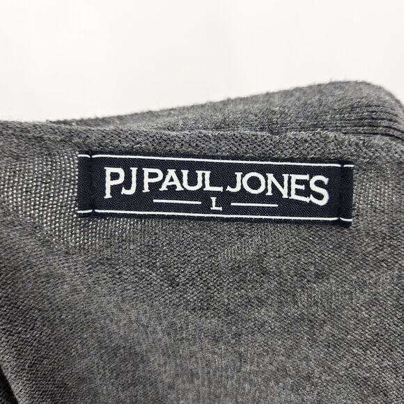 Pj‎ Paul Jones Cardigan Sweater Mens Large Collar Gray Long Sleeve Casual Preppy - Picture 9 of 10